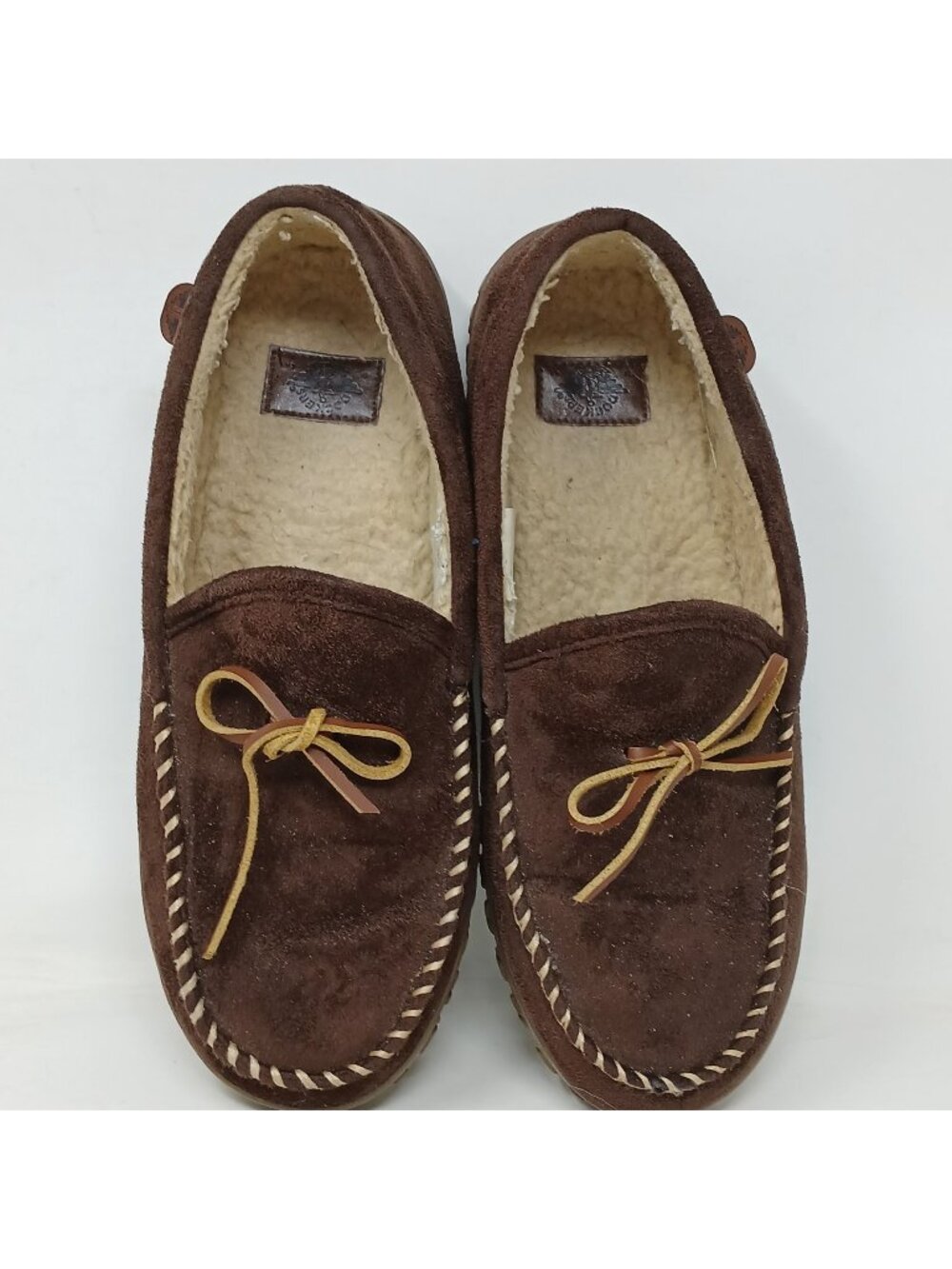 Dockers Brown Suede Moccasin Slippers W/ Faux Fur Lining L 9-10 Comfort #3-9